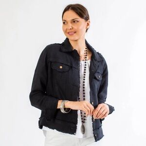 Arte Italica & Crown Linen Black Jessie Linen Lightweight Raw Hem Jacket